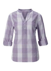 Dames Katoenen blouse met opstaande kraag, geruit in lavendel/wit geruit ,maat 36, WITT, 100% Katoen