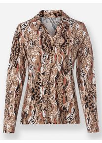 Dames Poloshirt met dierendessin in camel/terra bedrukt ,maat 38, WITT, 95% Viscose, 5% Elastan