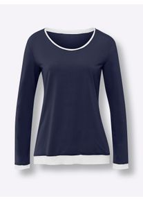 Heine Dames 2-in-1-shirt met lange mouwen in marine/ecru ,maat 34, Witt, 95% Viscose, 5% Elastan