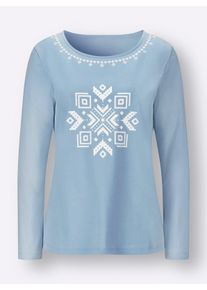 Damen Langarmshirt im Norweger-Look in bleu-weiß ,Größe 56, WITT, 100% Baumwolle