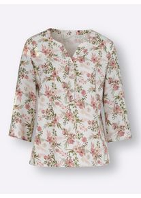 Dames Blouse met print in ecru/kaki geprint ,maat 38, WITT, 100% Viscose
