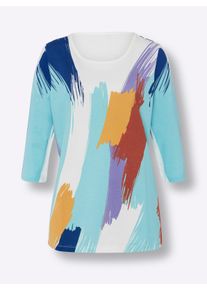 Dames Lang shirt met 3/4-mouwen, bedrukt in ecru geprint ,maat 38, WITT, 100% Katoen