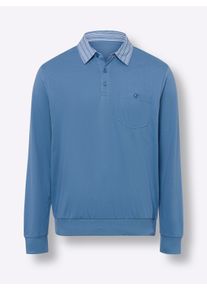 Heren Poloshirt met lange mouwen in middenblauw ,maat 44/46, WITT, 100% Katoen. Kraag: 100% Katoen