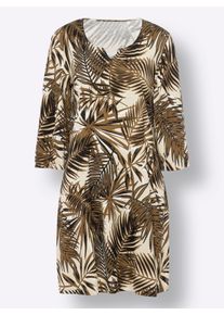 Dames Zomerjurk met 3/4-mouwen in zand/bruin geprint ,maat 36/38, WITT, 100% Katoen