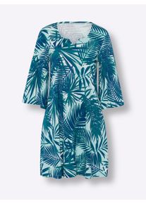 Dames Zomerjurk met 3/4-mouwen in aquamarine/koningsblauw bedrukt ,maat 52/54, WITT, 100% Katoen
