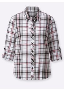 Dames Flanellen blouse met geweven ruit in ecru/oudroze geruit ,maat 36, WITT, 100% Katoen