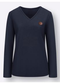 Dames Shirt met lange mouwen en V-hals in marine ,maat 36, WITT, 50% Katoen, 50% Modal