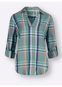 Dames Flanellen blouse met grote ruit in donkerblauw/jade gemêleerd ,maat 36, WITT, 100% Katoen