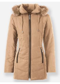 Damen Kapuzenjacke in Veloursleder-Optik in camel ,Größe 42, WITT, 90% Polyester, 10% Polyamid