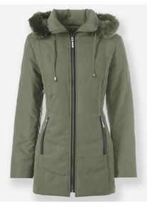 Dames Jack met capuchon in velourslook in kaki ,maat 40, WITT, 90% Polyester, 10% Polyamide