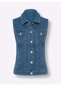 Dames Jeansgilet met opgestikte klepzakken in blue-bleached ,maat 38, WITT, 81% Katoen, 17% Polyester, 2% Elastan