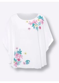 Dames Georgette blouse in 2-in-1-look in wit/roze bedrukt ,maat 38, WITT, 100% Polyester