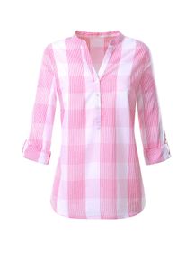 Dames Katoenen blouse met opstaande kraag, geruit in roze/wit geruit ,maat 36, WITT, 100% Katoen