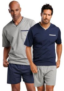 Heren Pyjama in marine, grijs gemêleerd ,maat 44/46, WITT, 100% Katoen