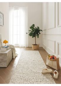 benuta Pure Wollen Vloerkleed Loper Patch Wit/Zwart 80x250 cm - Moderne Vloerkleden voor Woonkamer, Slaapkamer & Eetkamer