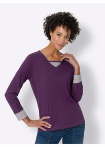 Dames Shirt met lange mouwen en in het garen geverfde strepen in druif ,maat 38, WITT, 100% Katoen