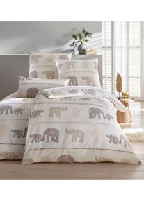 HEINE HOME unisex Bedtextiel in sesam/wit bedrukt ,maat 135x200 cm + 40x80 cm, Witt, 100% Katoen