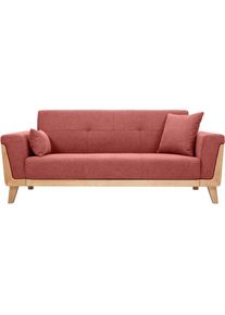 Miliboo Canapé scandinave 3 places en tissu effet velours texturé terracotta et bois clair fjord