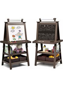 Chevalet pour Enfants 3 en 1 Tableau de Dessin Magnétique Double Faces (Tableau Blanc + Tableau Noir) avec Rouleau de Papier Café - Costway