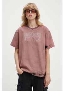 Moschino Jeans tricou din denim culoarea roz, 0212.8222