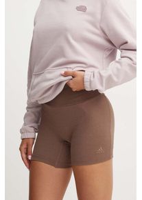 adidas pantaloni scurti All SZN femei, culoarea maro, neted, high waist, IY6742