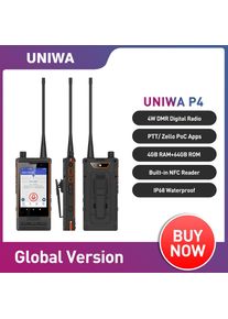 UNIWA P4 Smartphone 4W DMR Analog Walkie Talkie Android 9 MT6762 Octa Core Mobile Phone 4G 64G IP68 Waterproof Cellphone