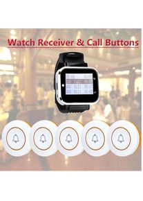 QWICALL Wireless Calling System 5 Table Call Button Transmitters 1 Watch Pager, Restaurant Waiter Service Bell Buzzer