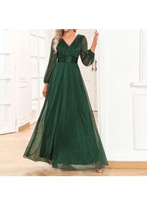 2024 New Women's Fashion V-neck Sparkling Chiffon A-line Long sleeved Evening Dress Elegant Ball Party Dress High Daily Dress