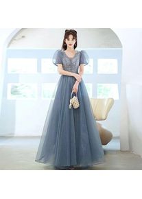 Puff Sleeve Long Prom Evening Dress for Women Mesh Party Formal Host Princess Evening Dresses Woman Elegant Glitter Party Gown