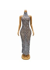 Sparkly Rhinestones Sleeveless Long Dress Elegant Evening Wedding Celebrate Prom Gown Birthday Dress Photograph Wear Shaokaojia