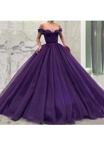 Purple Modest Women Off Shoulder Dubai Prom Dress Evening Gowns