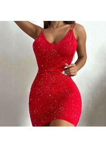 Elegant Women's Party Dresses 2024 Summer Fashion Gold Sprinkled V-Neck Tight Vest Dress Sexy Women's Evening Dress Midi Dresses