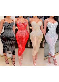 Women Diamonds Rhinestones Dress Fashion Mesh Luxury Evening Dresses Sexy Elegant Party Club Welcom Birthday Prom Dresses HXY612