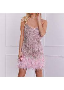 Fringed Evening Party Dress With Feathers for Women's 2024 Sequin Stitching Slim V-Neck Off Shoulder Wedding Guest Vestidos