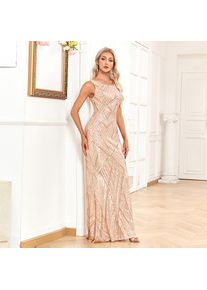 2024 Women's Sleeveless Round Neck Luxury Rose Gold Party Dress Mermaid Shining Long Size Evening Dress