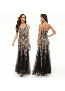 Sequin dress positioning flower bead patchwork mesh banquet light luxury evening dress women's long suspender fishtail skirt