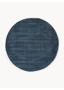 Okrągły ręcznie tkany dywan z wiskozy Jane Niebieski Wiskoza Ø 120 cm (Rozmiar S) | Westwing Collection