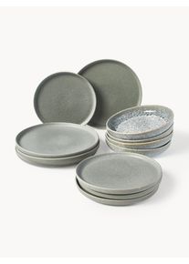 Westwing Collection Handgjort Servisset Pam med Reaktiv Glasyr, 4 personer (12 delar)