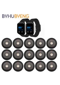 BYHUBYENG Restaurant Pager 2pcs Watch Receiver 15 Pcs Call Button Transmitter Wireless Waiter Calling System Factory Cafe