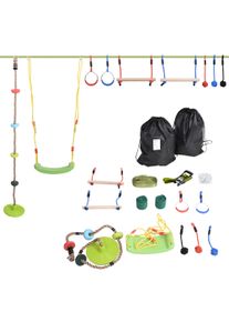 Outsunny Ninja Warrior Obstacle Course Slackline Kit Rings Monkey Bars Fist Swing Climbing Rope Tree Protectors | Aosom Ireland