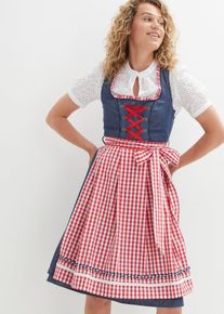 Knälång dirndl med jeanslook och förkläde (2 delar) - blå - storlek 52 - bonprix
