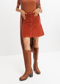 Stretchig manchesterkjol med knappgylf - brun - storlek 44 - bonprix