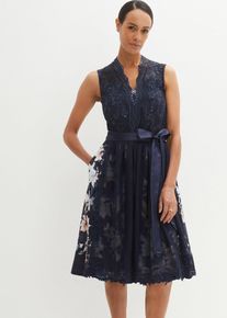 Dirndl med broderi och sammetskjol (2 delar) - blå - storlek 36 - bonprix