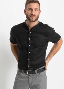Kortärmad linneskjorta med ståkrage - svart - storlek 39/40 (M) - bonprix