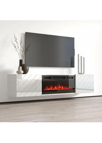 Roxy tv stand cabinet with black electric fireplace cm183x35x38h glossy white