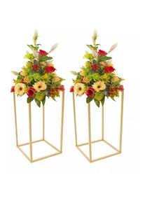 Gojoy - 2 pcs or vases en métal fleur de sol Vase pour le mariage pièce maîtresse tables partie Étagère à Fleurs De Mariage Pilier Fleur