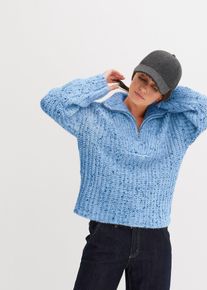 Maglione con colletto zip e spalle scese, Blu, Taglia 46/48 (M), bonprix