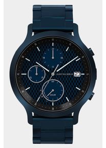Men's Chronograph Watch - Blue Black - Brushed Surgical Steel Case, Sapphire Glass, Metal Strap - Date Display - 42mm , Solar Quartz Movement by Epson