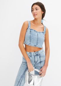 Denim top - blauw - maat 44 - met katoen - bonprix