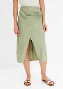 Linnen rok in wikkellook - groen - maat 44 - bonprix